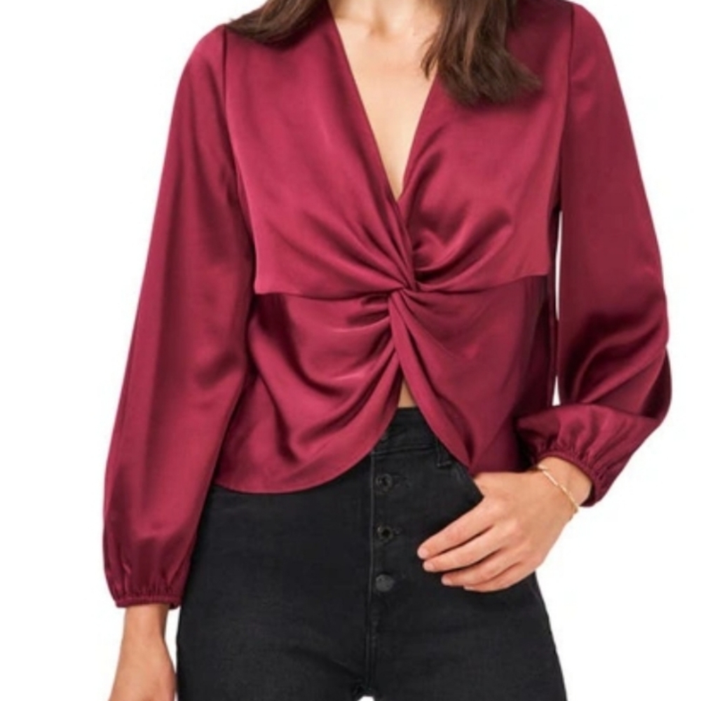 NWT 1.STATE twist front satin blouse in Napa wine size medium - Picture 2 of 14